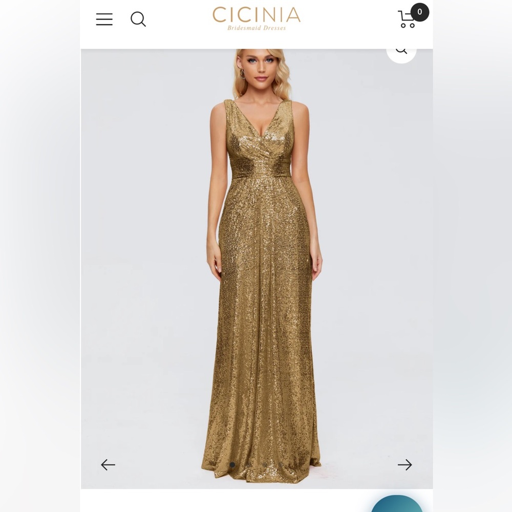 Cicina Gold Sequin Bridemaid dress/gown. Style name is Alyssa